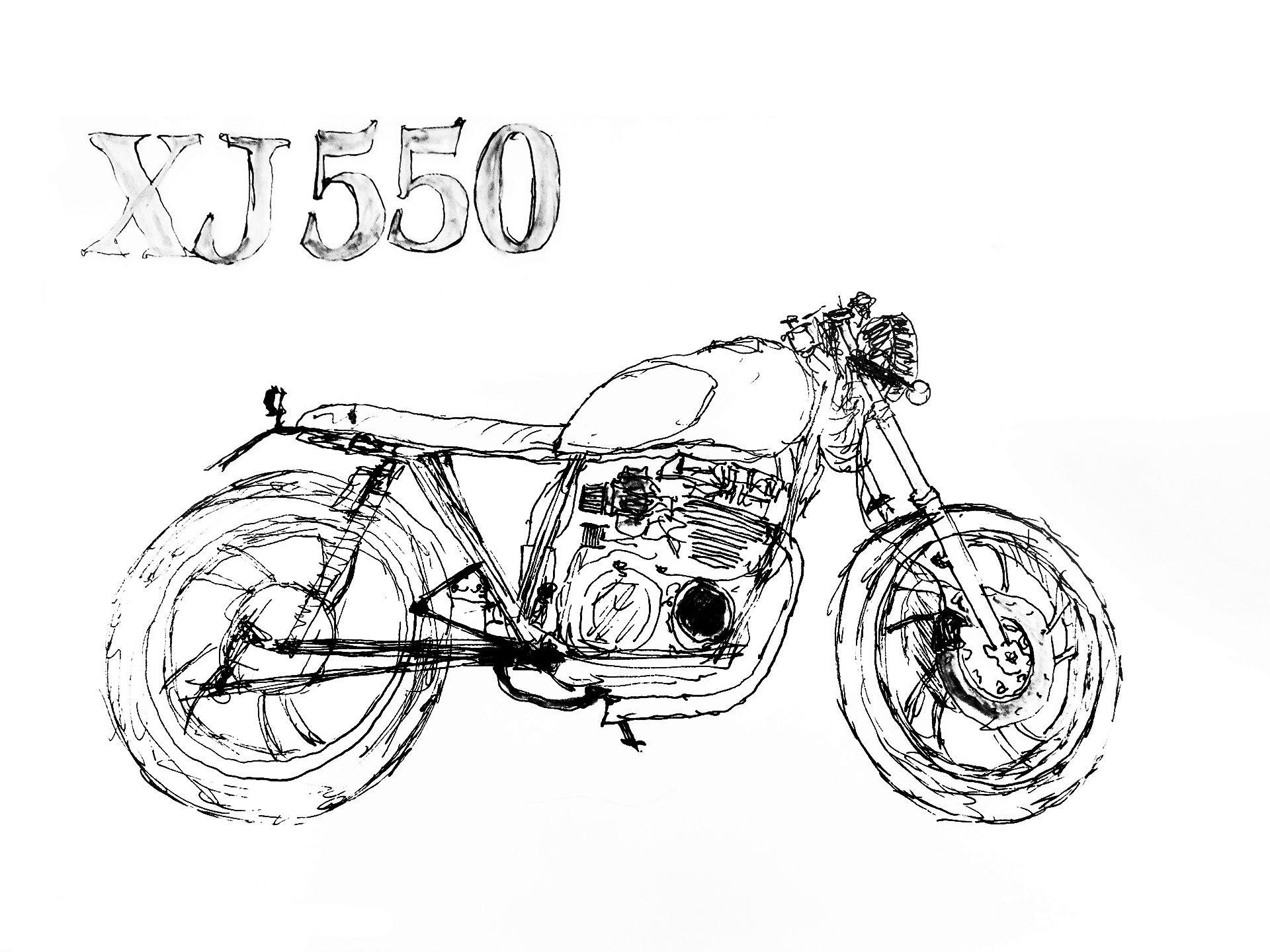 yamaha xj550. lo schizzo da cui ha avuto origine il concept, l'incipit del processo creativo.
